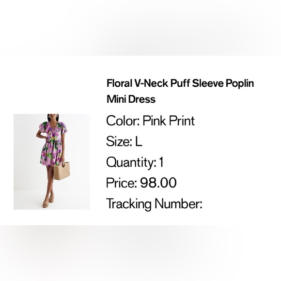 Large Floral V-neck Puff Sleeve Poplin Mini Dress, NWT - Picture 3 of 5